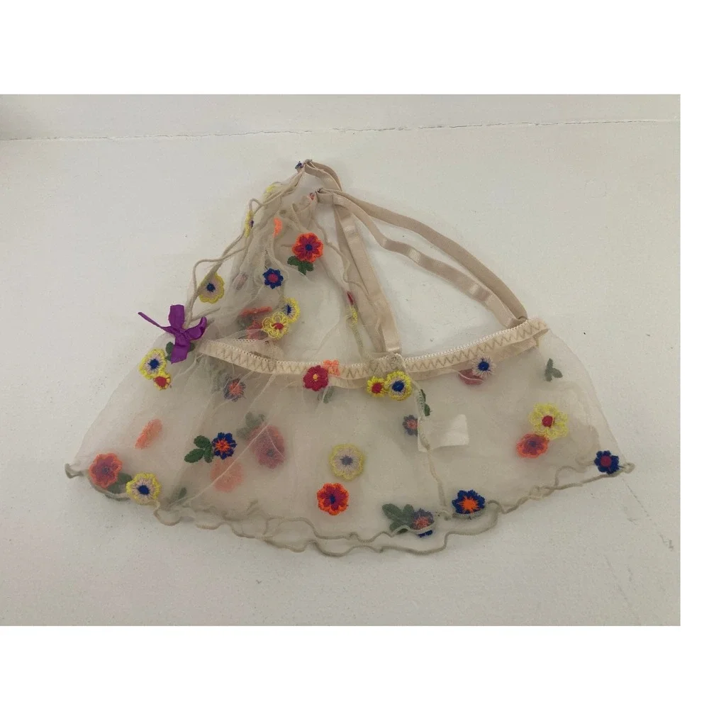 Coachella Music Festival‎ Sheer Bralette Embroidered Wildflowers Fairycore Twee